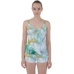 Green And Orange Alcohol Ink Tie Front Two Piece Tankini by Dazzleway