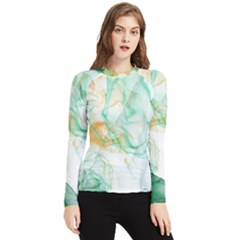 Green And Orange Alcohol Ink Women s Long Sleeve Rash Guard by Dazzleway