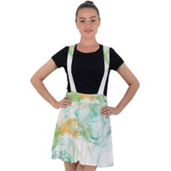 Green And Orange Alcohol Ink Velvet Suspender Skater Skirt by Dazzleway