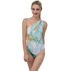 Green And Orange Alcohol Ink To One Side Swimsuit by Dazzleway