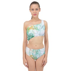 Green And Orange Alcohol Ink Spliced Up Two Piece Swimsuit by Dazzleway