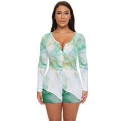 Green And Orange Alcohol Ink Long Sleeve Boyleg Swimsuit by Dazzleway