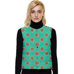Ethnic Circular Print Women s Short Button Up Puffer Vest by designsbymallika
