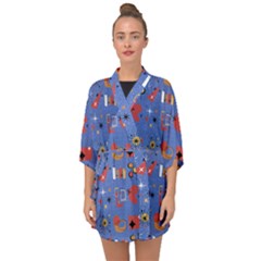 Blue 50s Half Sleeve Chiffon Kimono by InPlainSightStyle