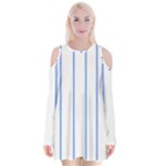 Blue StripeVelvet Long Sleeve Shoulder Cutout Dress