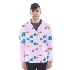 Marine Fish Multicolored On A Pink Background Men s Hooded Windbreaker by SychEva