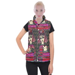 Floral Band Goth Girl Grey Bg Women s Button Up Vest