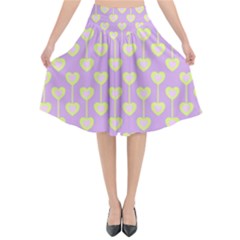 Yellow Hearts On A Light Purple Background Flared Midi Skirt by SychEva