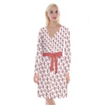 Red Seahorse Patter Long Sleeve Velvet Front Wrap Dress