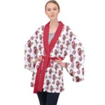 Red Seahorse Pattern Long Sleeve Velvet Kimono 
