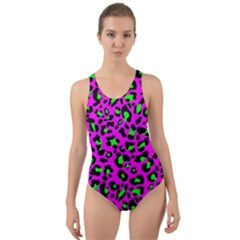 Pink And Green Leopard Spots Pattern Cut-out Back One Piece Swimsuit by Casemiro