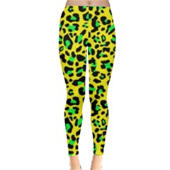 Yellow And Green, Neon Leopard Spots Pattern Leggings  by Casemiro