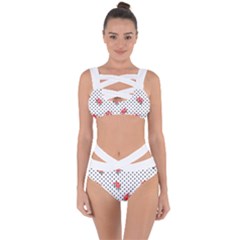 Red Vector Roses And Black Polka Dots Pattern Bandaged Up Bikini Set  by Casemiro