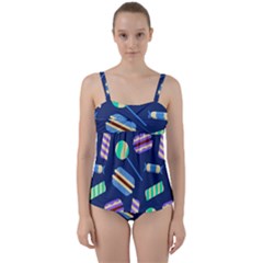 Sweets And Candies Pattern Twist Front Tankini Set by coxoas