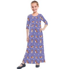 Cute Corgi Dogs Kids  Quarter Sleeve Maxi Dress by SychEva