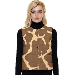 Giraffe Print Vector Women s Short Button Up Puffer Vest