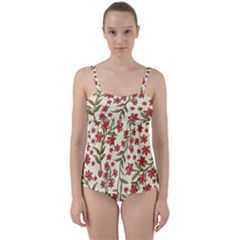 Flowers Texture Background Twist Front Tankini Set by coxoas