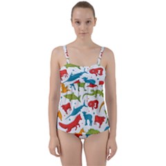 Colored Animals Background Twist Front Tankini Set by coxoas