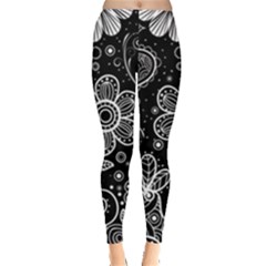Grayscale Floral Swirl Pattern Leggings  by coxoas