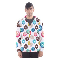 Delicious Multicolored Donuts On White Background Men s Hooded Windbreaker by SychEva