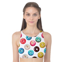 Delicious Multicolored Donuts On White Background Tank Bikini Top by SychEva