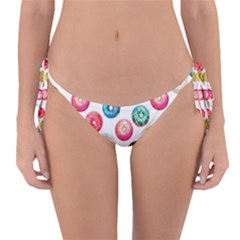 Delicious Multicolored Donuts On White Background Reversible Bikini Bottom by SychEva