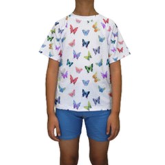 Cute Bright Butterflies Hover In The Air Kids  Short Sleeve Swimwear by SychEva