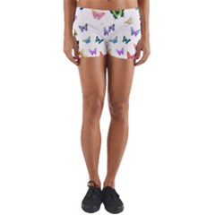 Cute Bright Butterflies Hover In The Air Yoga Shorts by SychEva