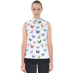 Cute Bright Butterflies Hover In The Air Mock Neck Shell Top by SychEva