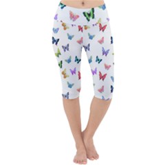 Cute Bright Butterflies Hover In The Air Lightweight Velour Cropped Yoga Leggings by SychEva