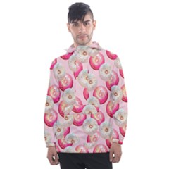 Pink And White Donuts Men s Front Pocket Pullover Windbreaker by SychEva