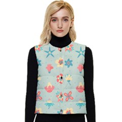 Soft Tones Floral Pattern Background Women s Short Button Up Puffer Vest