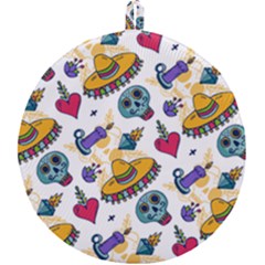 Bright Day Of The Dead Seamless Pattern Round Trivet by coxoas