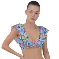 Beautiful Bright Butterflies Are Flying Plunge Frill Sleeve Bikini Top by SychEva