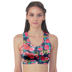 Red Roses Floral Pattern Sports Bra