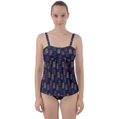 Colorful Ornamental Pattern Twist Front Tankini Set by coxoas