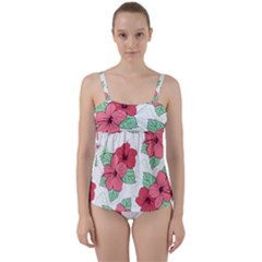 Floral Hibiscus Pattern Design Twist Front Tankini Set by coxoas
