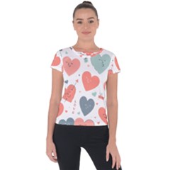 Valentine s Day Heart Characters Pattern Short Sleeve Sports Top  by coxoas