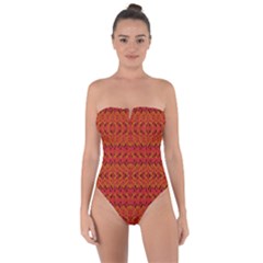 Red Pattern Tie Back One Piece Swimsuit by Sparkle