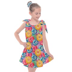 Multicolored Donuts Kids  Tie Up Tunic Dress by SychEva