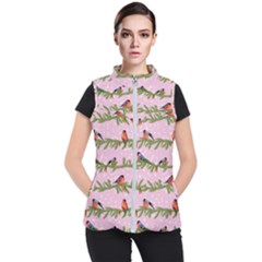 Bullfinches Sit On Branches On A Pink Background Women s Puffer Vest by SychEva