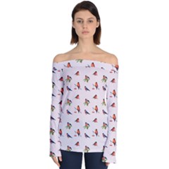 Bullfinches Sit On Branches Off Shoulder Long Sleeve Top by SychEva