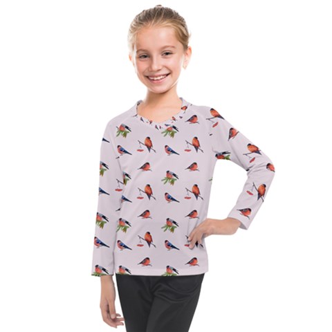 Bullfinches Sit On Branches Kids  Long Mesh Tee by SychEva