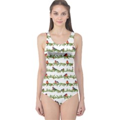 Bullfinches On The Branches One Piece Swimsuit by SychEva