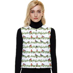 Bullfinches On The Branches Women s Short Button Up Puffer Vest by SychEva