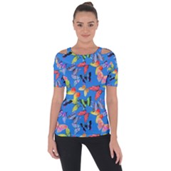 Bright Butterflies Circle In The Air Shoulder Cut Out Short Sleeve Top by SychEva