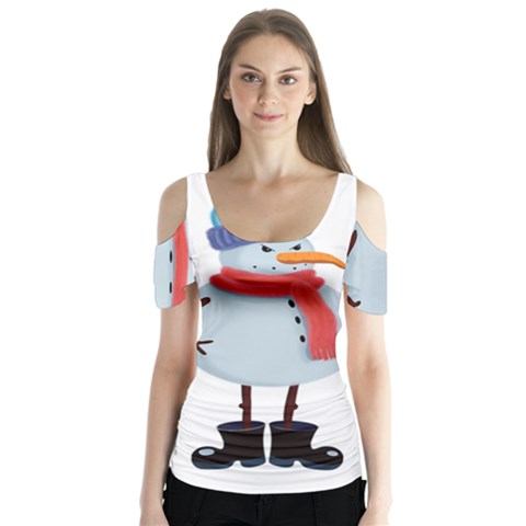 Angry Snowman Butterfly Sleeve Cutout Tee  by SychEva