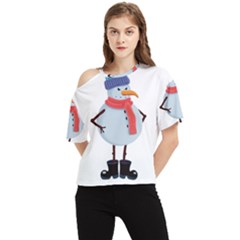 Angry Snowman One Shoulder Cut Out Tee by SychEva