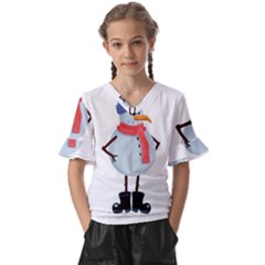 Angry Snowman Kids  V-neck Horn Sleeve Blouse by SychEva