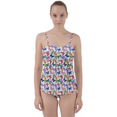 Multicolored Butterflies Twist Front Tankini Set by SychEva